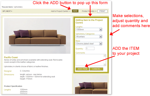 adding an item to the project centre