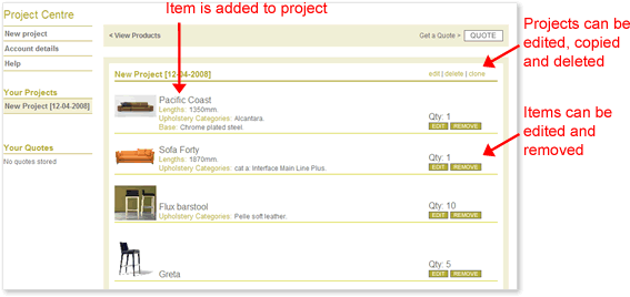 adding an item to the project centre