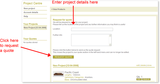 adding an item to the project centre
